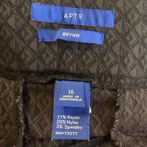 APT. 9 size 16 black print on print stretch ankle length pants
